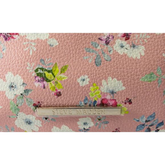 Women's Clutch Purse STEVE MADDEN Pink Floral 2 Compartment Wristlet - Picture 6 of 8